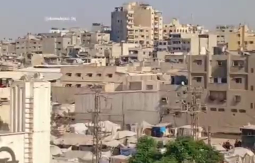 Thumbnail preview image for the video titled: Israeli airstrike on the Sahaba residential building in Al-Daraj neighborhood