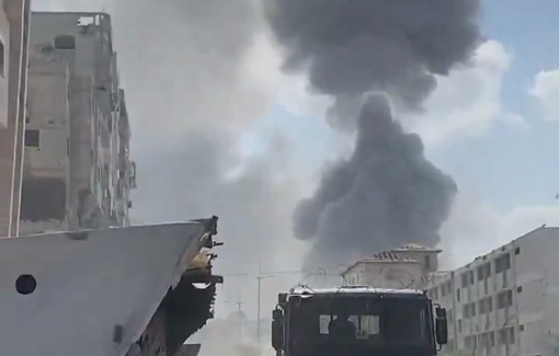 Thumbnail preview image for the video titled: Large smoke pillars following IDF blowing up of buildings in Gaza City