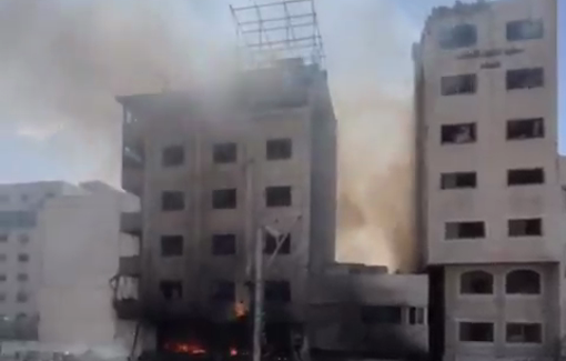 Thumbnail preview image for the video titled: Fire breaks out following Israeli bombing on the Medical Relief center
