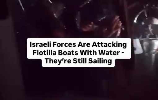 Thumbnail preview image for the video titled: Israeli Navy using water cannons against Global Sumud Flotilla