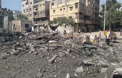Thumbnail preview image for the video titled: Destruction of the Fahmi Al-Jarjawi school by an Israeli airstrike