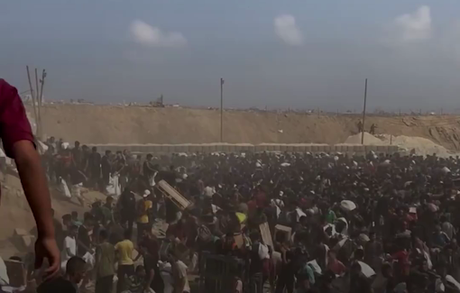 Thumbnail preview image for the video titled: Palestinian documents the perilous journey for aid at a GHF site