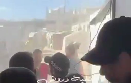 Thumbnail preview image for the video titled: First moments after Israeli a tent of journalists at Al-Aqsa Martyrs Hospital