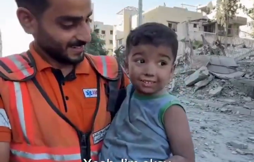 Thumbnail preview image for the video titled: Child thanks Civil Defense member who rescued him