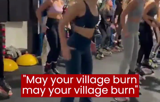 Thumbnail preview image for the video titled: Popular Israeli gym exercises to the tune of genocidal song "May your village burn"