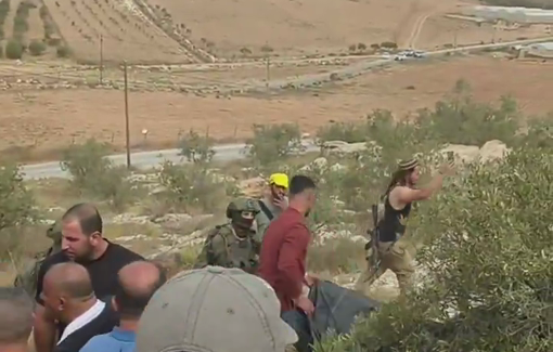 Thumbnail preview image for the video titled: Settlers and soldiers harassed and assaulted Palestinians and activists during olive harvest in Idhna