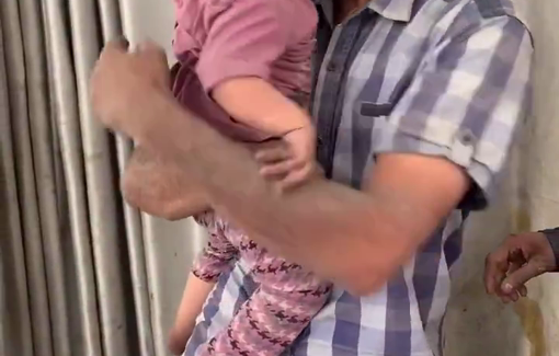 Thumbnail preview image for the video titled: Children injured in Israeli bombing of the Orthodox Rum School in Gaza City