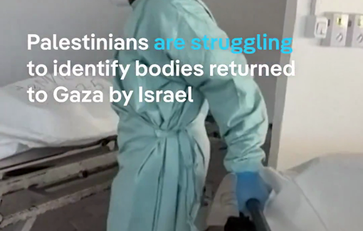 Thumbnail preview image for the video titled: Aid workers in Gaza are struggling to identify 120 bodies returned by Israel under a ceasefire deal