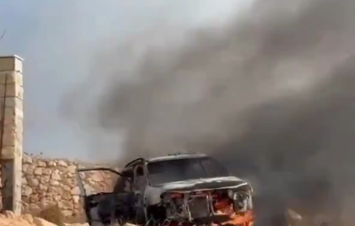 Thumbnail preview image for the video titled: Settlers set fire to a car belongnig to a citizen during olive harvest in Turmus Ayya