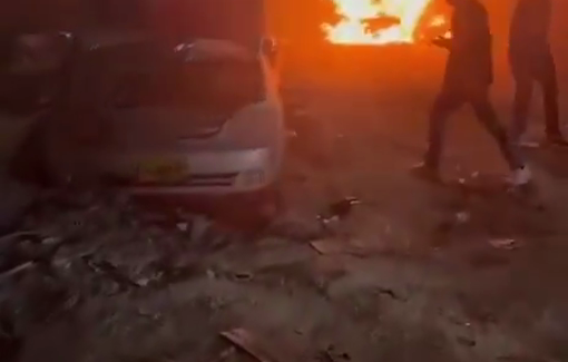 Thumbnail preview image for the video titled: Israeli settlers set fire to a Palestinian’s car during an attack on Al-Mughayir village