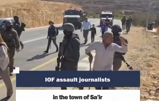 Thumbnail preview image for the video titled: Israeli forces assault journalists covering the olive harvest season in the town of Sa’ir,
