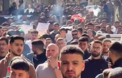 Thumbnail preview image for the video titled: Mourners carry the body of 18yr-old Palestinian Amr Marbou