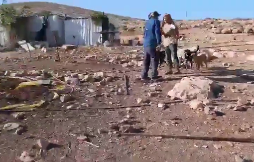 Thumbnail preview image for the video titled: Jewish settler sics his dogs on solidarity activist Rabbi Arik Ascherman in Mukhmas