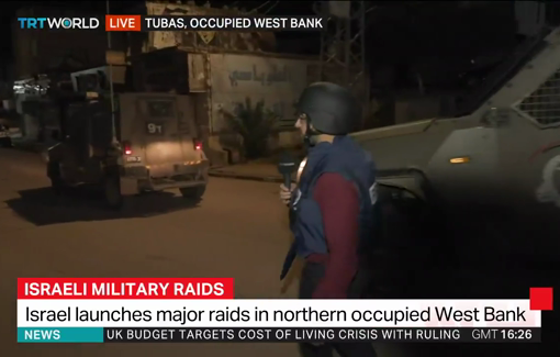 Thumbnail preview image for the video titled: Israeli forces are preventing journalists from covering their raids in occupied West Bank city of Tubas