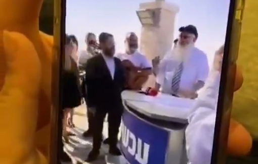 Thumbnail preview image for the video titled: Chabad Emissary Eli Shchlanger, raising money for Israel's genocide at the makeshift Channel 14 studio in Peduel settlement