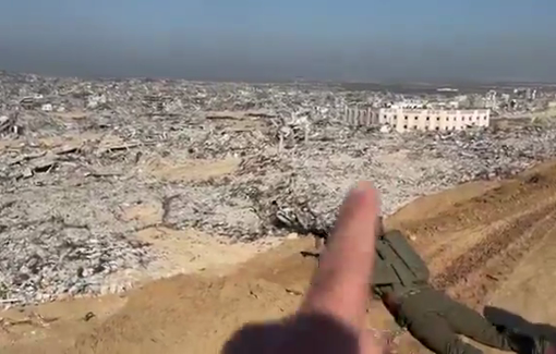 Thumbnail preview image for the video titled: Israeli Troops overlooking the kill zone at the Jabalia camp, near the Indonesian Hospital