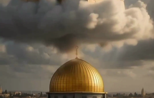 Thumbnail preview image for the video titled: Jewish supremacist using AI clip to establish the Third Temple in Al-Quds/East Jerusalem