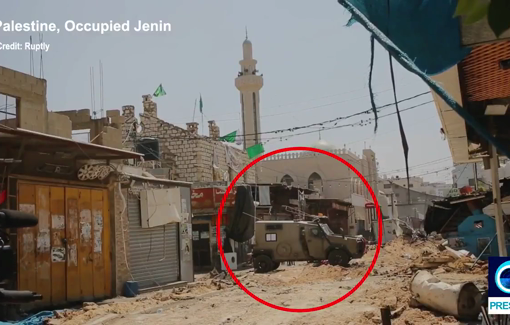 Thumbnail preview image for the video titled: Israeli soldier opening a military vehicle door to shoot directly at an Alaraby TV journalists’ camera in Jenin