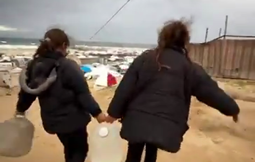 Thumbnail preview image for the video titled: The suffering of Gazan children, carrying gallons of water in the rain and wind