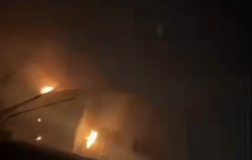 Thumbnail preview image for the video titled: Israeli settlers set fire to the sports hall and one of the classrooms inside the school in Jalud