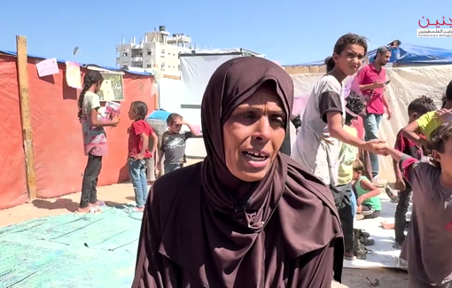 Thumbnail preview image for the video titled: Displaced Palestinian women take the initiative to teach children in a camp for displaced people