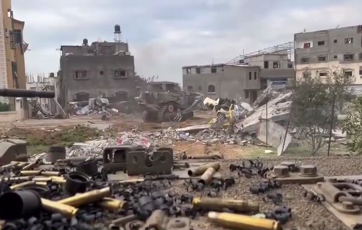 Thumbnail preview image for the video titled: The Israeli Steel Cat Company Engineering rejoices destroying town